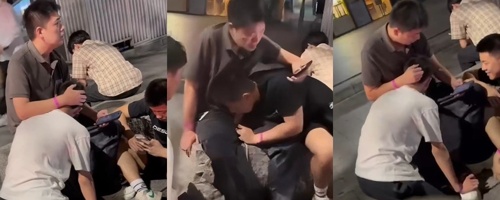 广州街头惊现三位男同互相吃鸡 疑似在PARK酒吧喝醉后发泄性欲 现场口交画面遭全网疯传