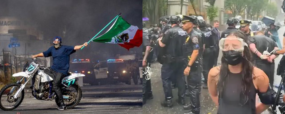 6月9日美国洛杉矶抗议实录 墨西哥裔非法移民炸警车挥国旗 堪称美国版反送中运动