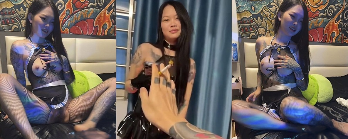 广西桂林纹身妹激情自拍   全套情趣装扮火辣诱惑  各种体位展示男友的雄风