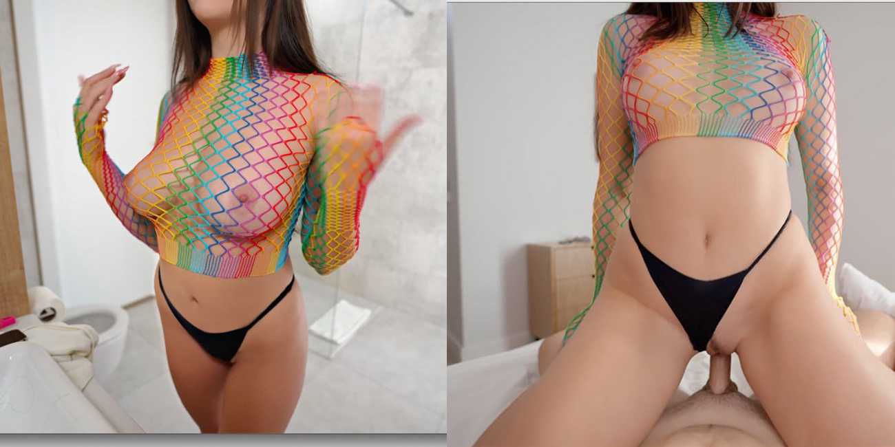 欧美人气博主 P站CandyLove再登人气榜第一 彩虹透明上衣让奶子呈现五颜六色